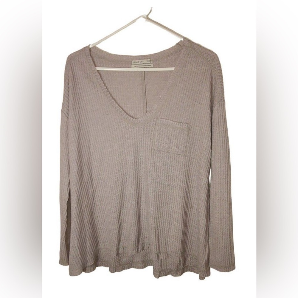 Urban Outfitters Waffle Knit Scoop Neck Long Sleeve Thermal Shirt Gray Small